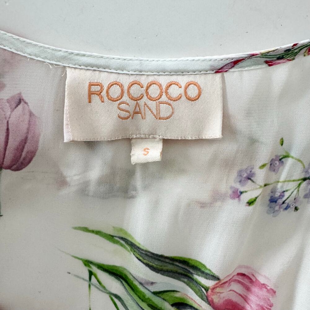 Rococo Sand Satin Kimono Coverup Tiered Ruffle Maxi Open-Front Duster Topper S - Picture 12 of 13